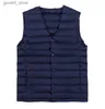 Men's Vests New Man Ultra Light Down Vest Spring Autumn Sleeveless V-Neck Vest Male Casual Winter Collarless Waistcoat Q231129