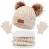 Mützen Hüte 3Pcs Winter Baby Hut Schal Handschuhe Set Einfarbig Kleinkind Motorhaube Nette Pompom Gestrickte Hüte Outdoor Warme infant Zubehör 1-5Y 231129