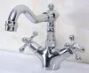 Kitchen Faucets Polished Chrome Brass Two Cross Handles One Hole Bathroom Basin Sink Swivel Spout Faucet Mixer Tap Mnf918