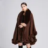 Women futra sztuczna elegancka v lapel rex cape cape w zima kobiety duże długie szalik pełne wykończenie dzianina płaszcza płaszcza parka 231129