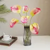 Fleurs décoratives 5 pièces Simulation impression 3d Anthurium maison salon Table à manger El décoration Arrangement mariage artificiel faux