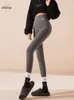 Leggings femininas ATHVOTAR Leggings quentes mulheres alemãs de lã enfrentadas calças de lã de cordeiro vestindo cintura alta sem rastros leggings magros mulheres 231128