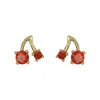 Stud Earrings Cherry For Girls Red Crystal Mini Small Simple Exquisite Lovely 2023 In Korean Fashion Trend Jewelry Wholesale