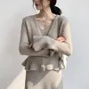 Women's Knits Flared Sleeve Knitted Cardigan Big V-neck Short Spring And Autumn Waist Temperament Small Fragrance Sweater Jacket