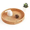 Organização Round Rattan Servando bandeja de bandejas otomanas de tecido decorativo com alças para mesa de café natural