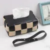 Organization Luxury Leather Tissue Box HandWoven Checkerboard Drawer Box Home Decoration Napkin Holder Desktop Color Matching Storage Case