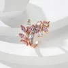 Cluster Rings Delicate Rose Gold Color Marquise Cut Zircon Leaf Open Ring Green Dark Blue Pink Gemstone Index Finger For Women Jewel