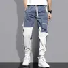 QNPQYX New Men's Cargo Pants Harajuku Harem Ribbons Patchwork Jogger Sweatpants Loose High Quality Korean Fashion Large Pocket Trousers