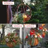 装飾的な花人工クリスマスハンギングバスケットLEDライトバスケットガーランド松ぼっくり花輪ドアデコレーションフェスティバルの装飾品