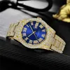 Rolaxs Montre Diamant Montres Montres De Luxe Or Romain Bling Hip Hop Plein Glacé Quartz Bleu Hommes Argent Diomand Reloj De Diamantes rj