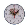 Horloges murales Home Office Café Montres Rétro Silencieux Vintage Fleur Décor en bois pour cuisine Salle douce ronde cool