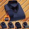 Men's Sweaters Men Solid Color Shirt Windproof Warm Pullover Sweatshirt With Plush Lining Turn-down Collar Stylish Winter Top For A Cozy