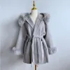 Women Blends 20323 Arrival Cashmere Women Jacket Real Fur Collar With Cuffs 231129