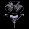 Stonefans Colorful Crystal Body Chain Jewelery Sexy Stey Indwear مجموعة للنساء حمالة صراصير Rhinestone و Thong Bikini Swimsuit Set T202875