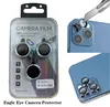 2023 Protecteur de caméra Eagle Eye pour iPhone 15 14 13 12 11 Pro Max Mini Film de protection en verre pour lentille en métal avec lignes CD avec emballage de vente au détail