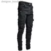 Herrenhosen Herrenjeans lässige Baumwolljeans LTI-Pocket-Denim-Cargohosen modische Straßenjeans Seitentaschen Herren-Bleistifthosen L231129