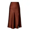 Skirts 2023 High Waist Glossy Satin Skirt End Silky Solid Split Long Dress Large Swing For Women Y2K