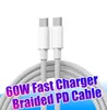 60W PD Type-C till C-kabel för iPhone 15 MacBook Pro iPad Pro Fast Charging Cables för Samsung Xiaomi Huawei Data 1m Tyrtyp C Bästa kvalitet med låda