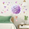 Wall Stickers 1pcs Purple Hydrangea Macrophylla Parachute Butterfly Pvc Static Living Room Bedroom Decoration Sticker 231128