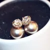 Nouvelles boucles d'oreilles en perles pop bicolores de mode exquise coréenne portent des boucles d'oreilles en perles de champagne haut de gamme double face super flash zircon e237V