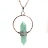 Pendentif Colliers Cuivre Cercle Vert Aventurine Hexagone Colonne Cristal De Roche Collier Vintage Style Bijoux