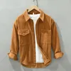 Camisas casuais masculinas 2023 camisa de veludo de algodão puro japonês vintage cor sólida de manga comprida para homens