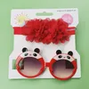 Çocuklar güneş gözlüğü saç bandı bebek kızlar sevimli panda göz koruma moda şifon çiçek bebek kafa bandı saç aksesuarları