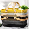 Organization Nordic Style Metal Mesh Fruit Basket Bin with Double Wooden Handle Kitchen Wrought Iron Rectangle Storage Organizer