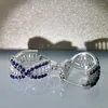 Hoop oorbellen sierlijk vrouwelijk blauw wit zirkoon schattige zilveren kleur voor vrouwen luxe kristallen geometrie bruiloft