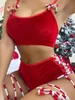 Sexy Set Sexy Women's Red Lingerie Set for Christmas Charming Bow Sleeveless Bra Exotic Sets Drawstrings Panties Underwear Sleepwear 231128