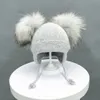 Beanie/Skull Caps Selling Baby Infant Beanie Hat with Earflaps Angora Soft Warm Fur Pom Knitted Hat Kids Cute Children Winter Caps 231128