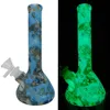 El tubo de agua que fuma del silicón de la cachimba que brilla en la oscuridad de 7 pulgadas Bong el pelele con el cuenco de cristal de 14m m azul