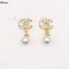 18k Gold Plated Designer Brand Earrings Fashion Letter Ear Stud Women Crystal Pearl Geometric Earring For Wedding Party Jewelry Accessories CL2980