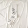 Meias femininas chaozhu spoof cartoon eu gosto de desenhar ironicamente interessante engraçado branco skate linha simples desenho meninas casuais