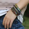 Bangle Boheemse Gevlochten Wrap Lederen Armbanden Voor Mannen Vrouwen Charme Houten Kralen Etnische Tribal Polsbandjes Sieraden 2023 Cadeau