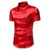 Men's Casual Shirts Men's Silk Satin Party Shirts Male Slim Fit Short Sleeve Solid Color Shiny Nightclub Wedding Shirt S-2XL 231130