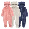 Barboteuses Mode Bébé Vêtements Garçons Footies À Manches Longues Arctique Velours À Capuchon Fille Vêtements Hiver Chaud Barboteuse 0 12 Mois 231130