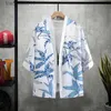 Robes masculinos verão impressão homens taoísta robe sexy cardigan quimono roupão polter camisas casaco casual s-xxl jaqueta sleepwear casa roupas l231130