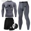 Herrens termiska underkläder Män 3PC Set Winter Thermal Underwear Compression Sports Suit Long Johns Kläder Running Tracksuit Wear Training Workout Tights L231130