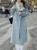 Dameswolmengsels Koreaanse mode Dames Casual losse wollen jas Elegant en chic Effen bovenkleding Lange overjas met riem Vrouwelijke warme mantel 231129