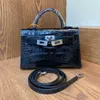 A Kaily Handsewn second-generation mini bag genuine leather hand-held crossbody women's crocodile pattern wax thread simple small one shoulder