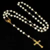 24 pz 6mm Cattolica Oro Bianco Catena di Perle Collana Rosario Bambino Comunione Battesimo Religion254R