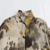 Blusas femininas vintage oversized impresso camisa primavera lapela mangas compridas soltas boho retro assimétrico hem botões flor topos