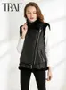 Kvinnors västar traf 2023 Kvinna Vinterdömning Bomull Vest Coat Imitation Leather Fashion Sleeveless Jacket Windproof Casual Weiscoat 231129