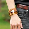 Link Bracelets 1Set 3/4Pcs Leather Bracelet Men Multi-layer Bead Women Punk Casual Men's Jewelry Accessories Homens Pulseira