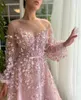 Feestjurken CloverBridal Prachtige Betoverende Gezwollen Lange Mouwen Blush Roze Galajurk Geborduurde A-lijn Vestidos De Gala 2023 Jurk