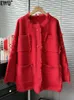 Women's Sweaters EWQ O-neck Tassel Pockets Patchwork Sweater Cardigan Jacket Women Long Sleeve Christmas Red Coat Winter Autumn 16O481 231130