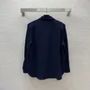 Mulheres Camisetas Sal Casaco Versátil Feminino Carta Bordado Manga Longa Polo Pescoço Azul Solto Top 2023