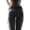 Calças femininas capris calças femininas punk rock imitação de couro lápis calças 231130
