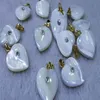 10st Vintage 14k Gold Loop CZ Pave Mother of Pearl Shell Hearts Pendant-Errings 16mm281q